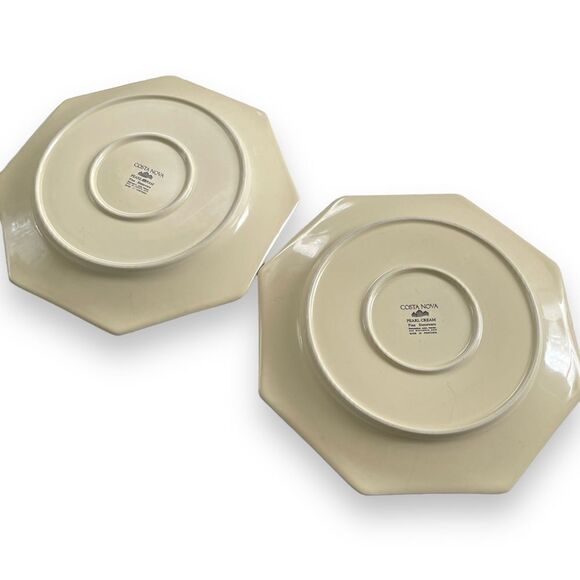 Costa Nova Fine Stoneware Pearl Cream Octagonal Beaded Rim 11” Dinner Plates (2) - Picture 10 of 14